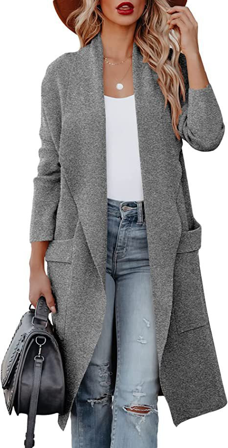 Ladies Long Cardigan with side pockets and open cut Lune London