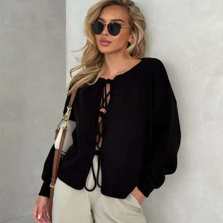 Casual knit sweater for women with decorative lacing and an oversized fit Lune London