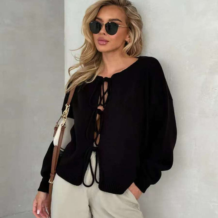 Casual knit sweater for women with decorative lacing and an oversized fit Lune London