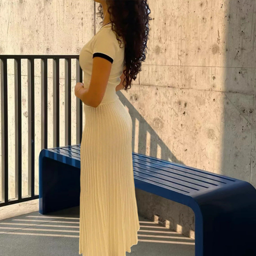 Lune London ribbed knit top and pleated skirt set for women
