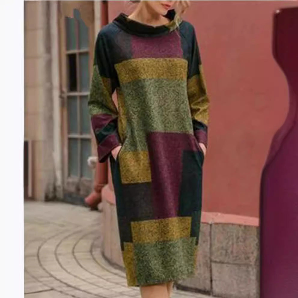 Women Oversized Dress with Geometric Patchwork Design Lune London
