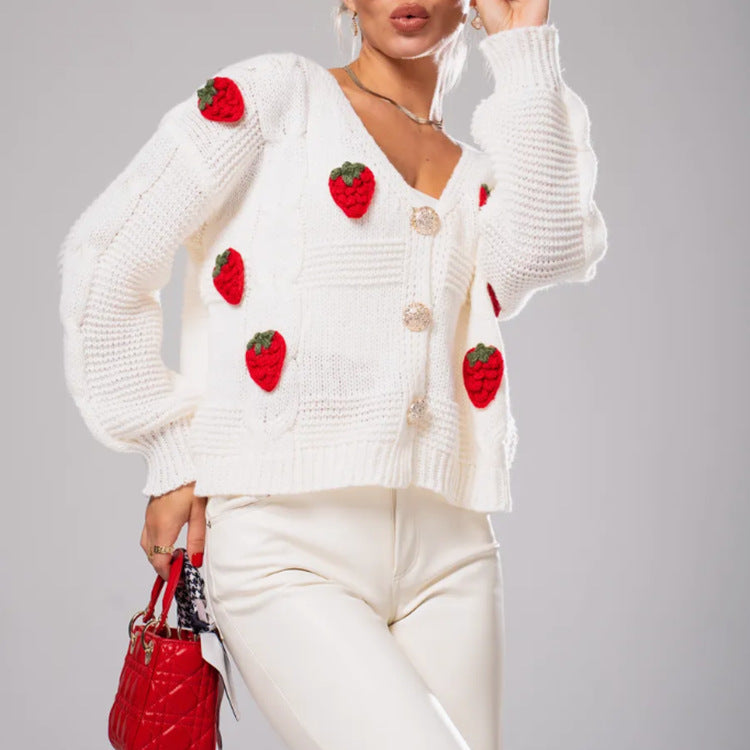 Ladies Fancy Knitted Pullover with Cherry Applications Lune London
