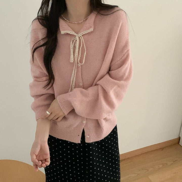Casual knitted cardigan for women with drawstring and fine texture Lune London
