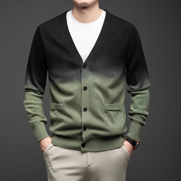 Elegant knitted jacket for women with stylish gradient color and fine button details Lune London