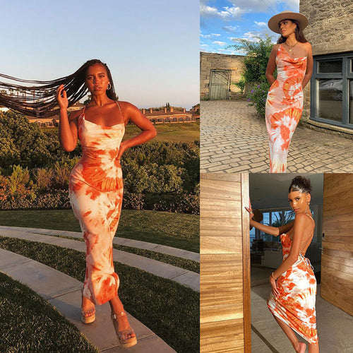 Maxi dress with draped neckline tie-dye Lune London for women