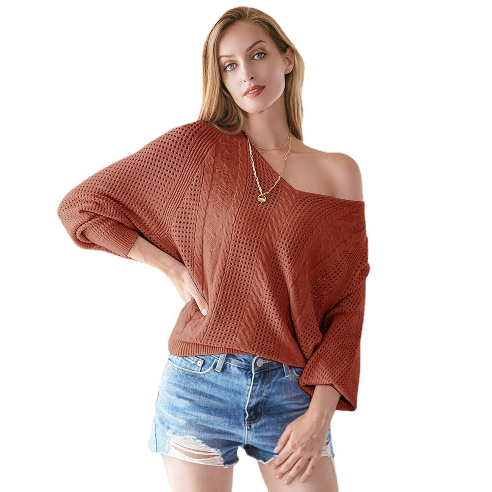 Knit sweater for women with a breathable hole structure and a modern V-neck Chic and Style
