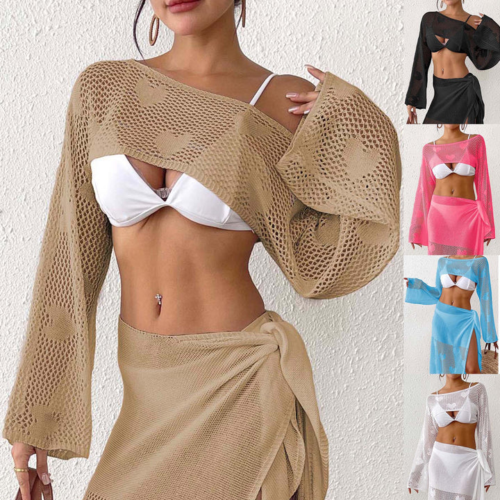 Ladies heart pattern mesh beach cover-up set Lune London