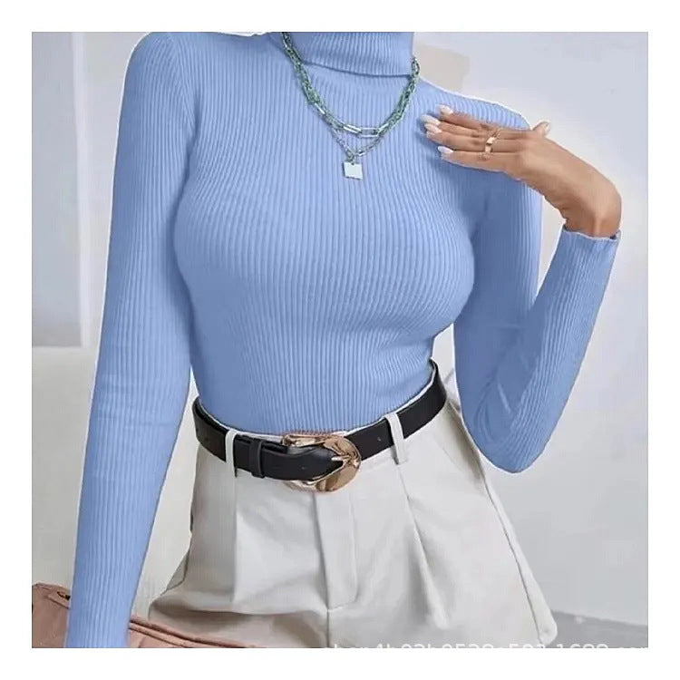 Top à col roulé à manches longues pour femmes en ribbed de haute qualité Chic & Stil