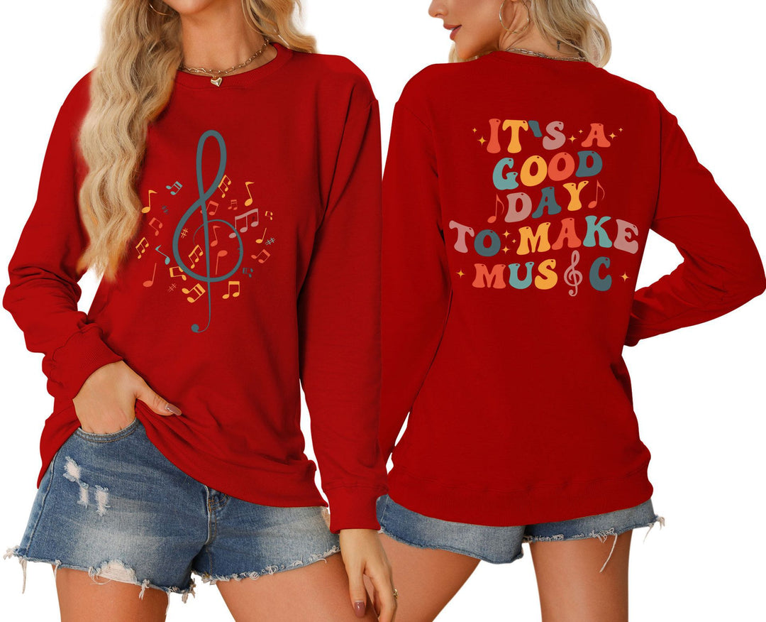 Sweatshirt pour femmes avec motif musical et lettrage créatif Chic & Stil