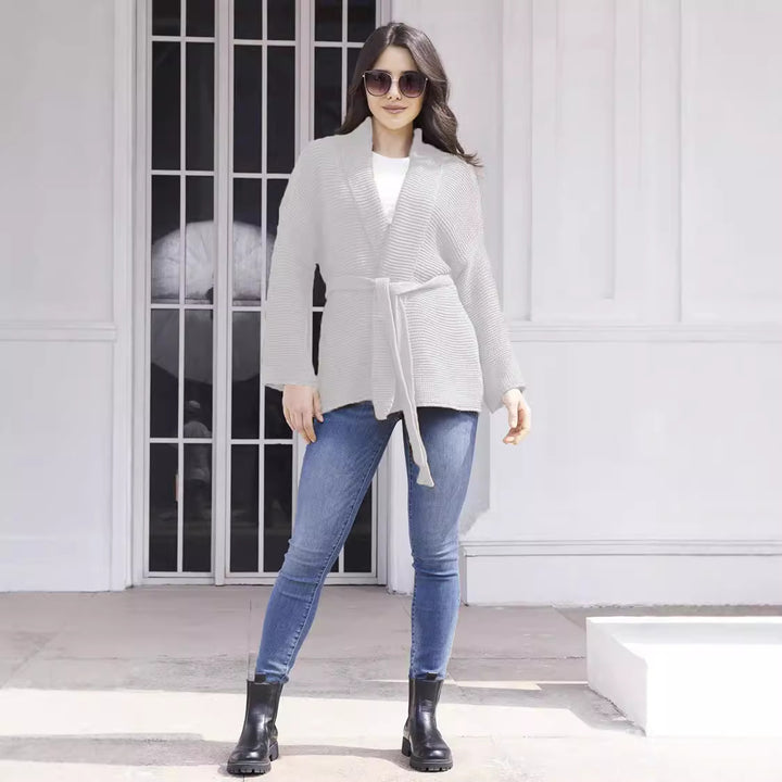 Women's knit jacket with tie belt and relaxed fit Lune London