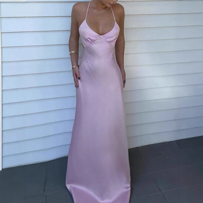 Ladies Elegant Maxi Dress with Deep V Neck and Adjustable Spaghetti Straps Lune London