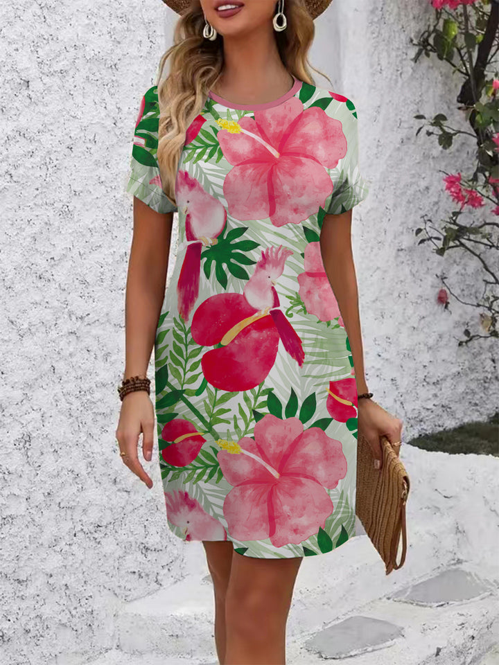 Women's comfortable casual dress with vibrant floral pattern and loose fit Lune London