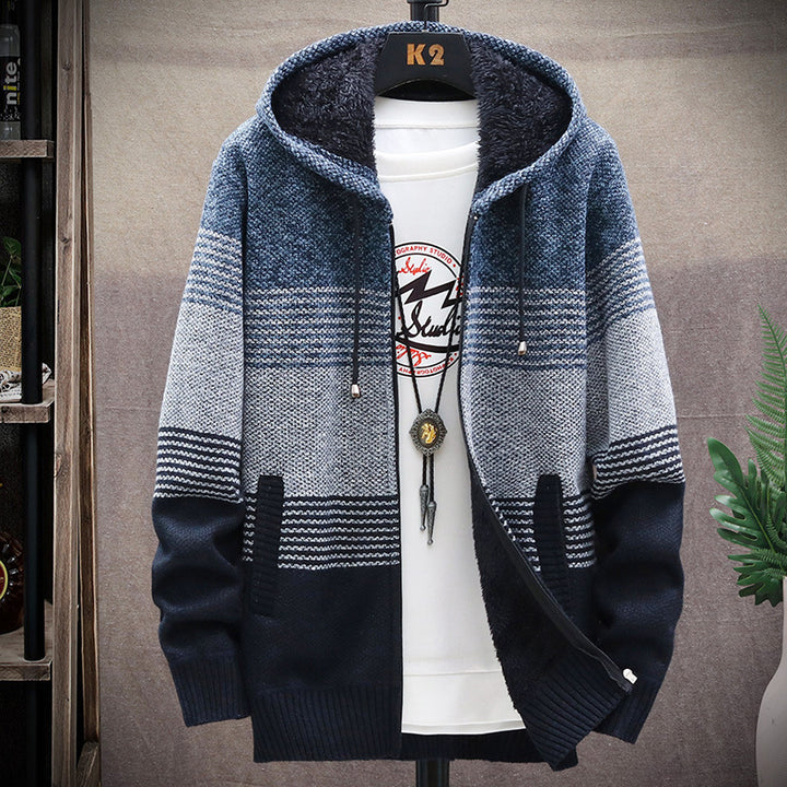 Sporty hooded jacket for men with warm lining and trendy striped pattern Lune London