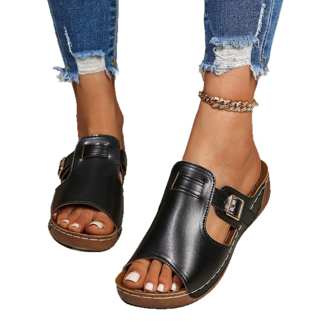 Ladies Open Adjustable Slip-On Sandals Lune London
