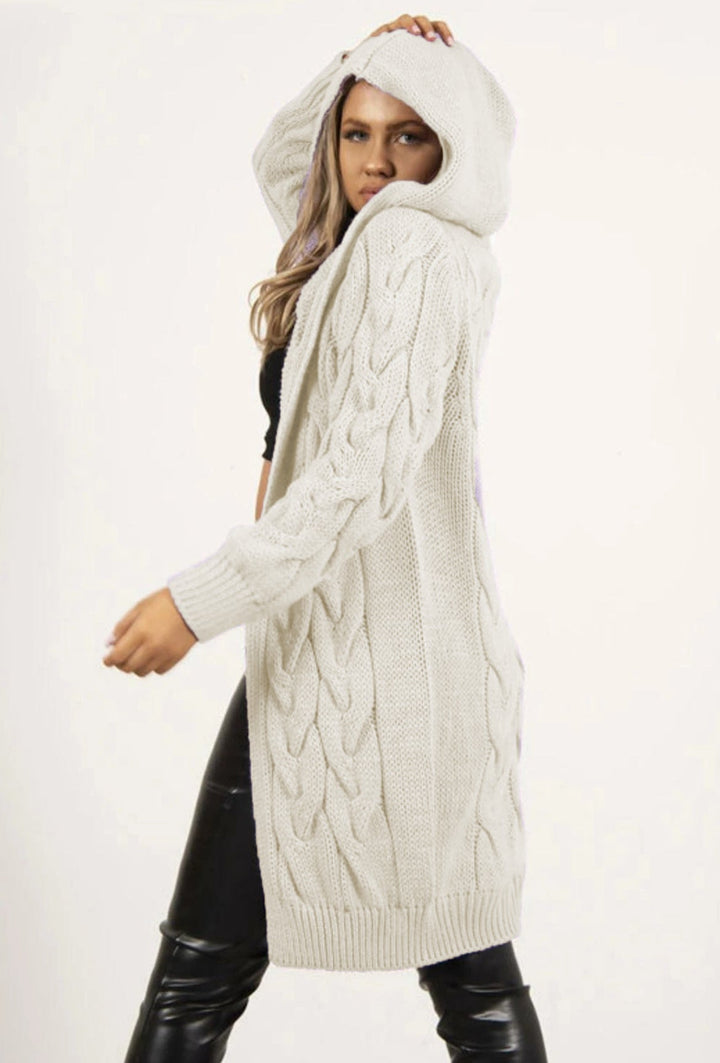 Lune London | Women's Knit Coat with Hood and Cable Pattern