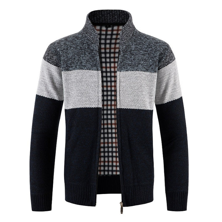 Fashionable knitted jacket for men with contrast stripes and a quilted lining Lune London