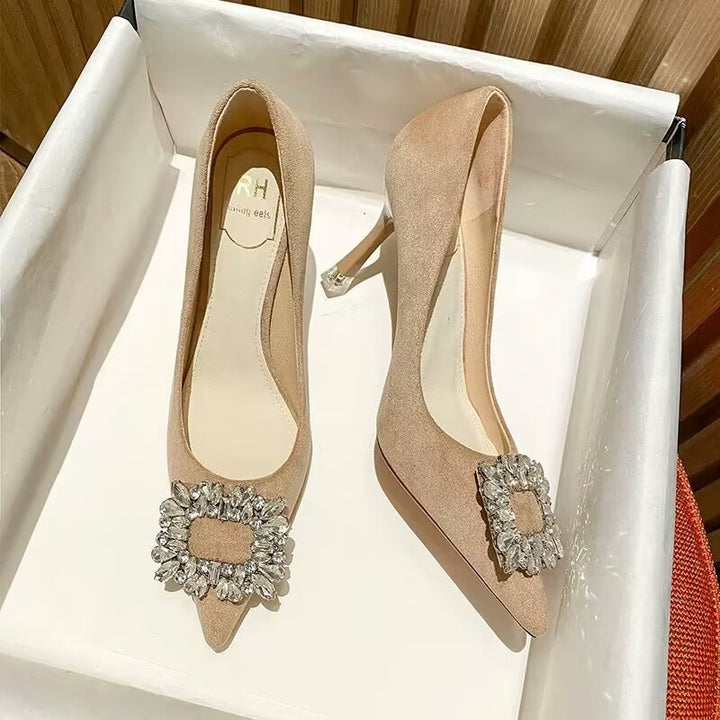 Elegant women's heels with sparkling rhinestone inlays and modern design Lune London