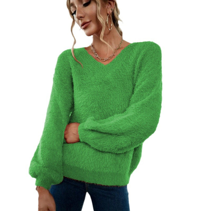 Ladies Soft V-Neck Sweater with Loose Chic Sleeves