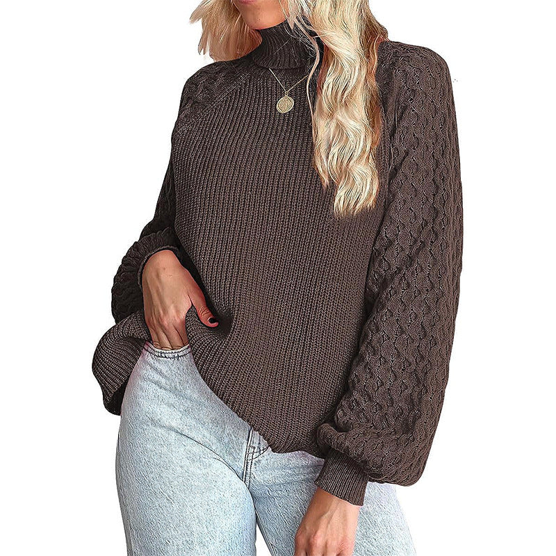 Thick knitted sweater for women with high collar and textured pattern Lune London