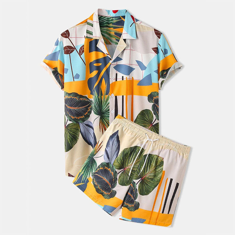 Leisure shirt for men and shorts set with colorful floral pattern Lune London