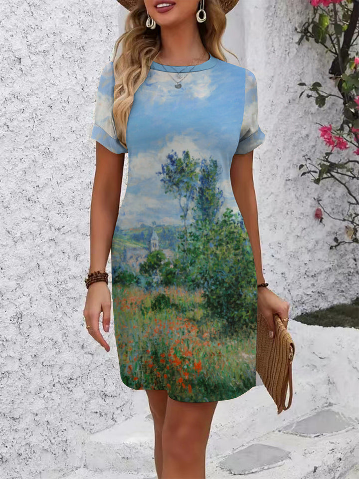 Women's Casual Short Sleeve Dress with Creative Geometric Pattern Lune London