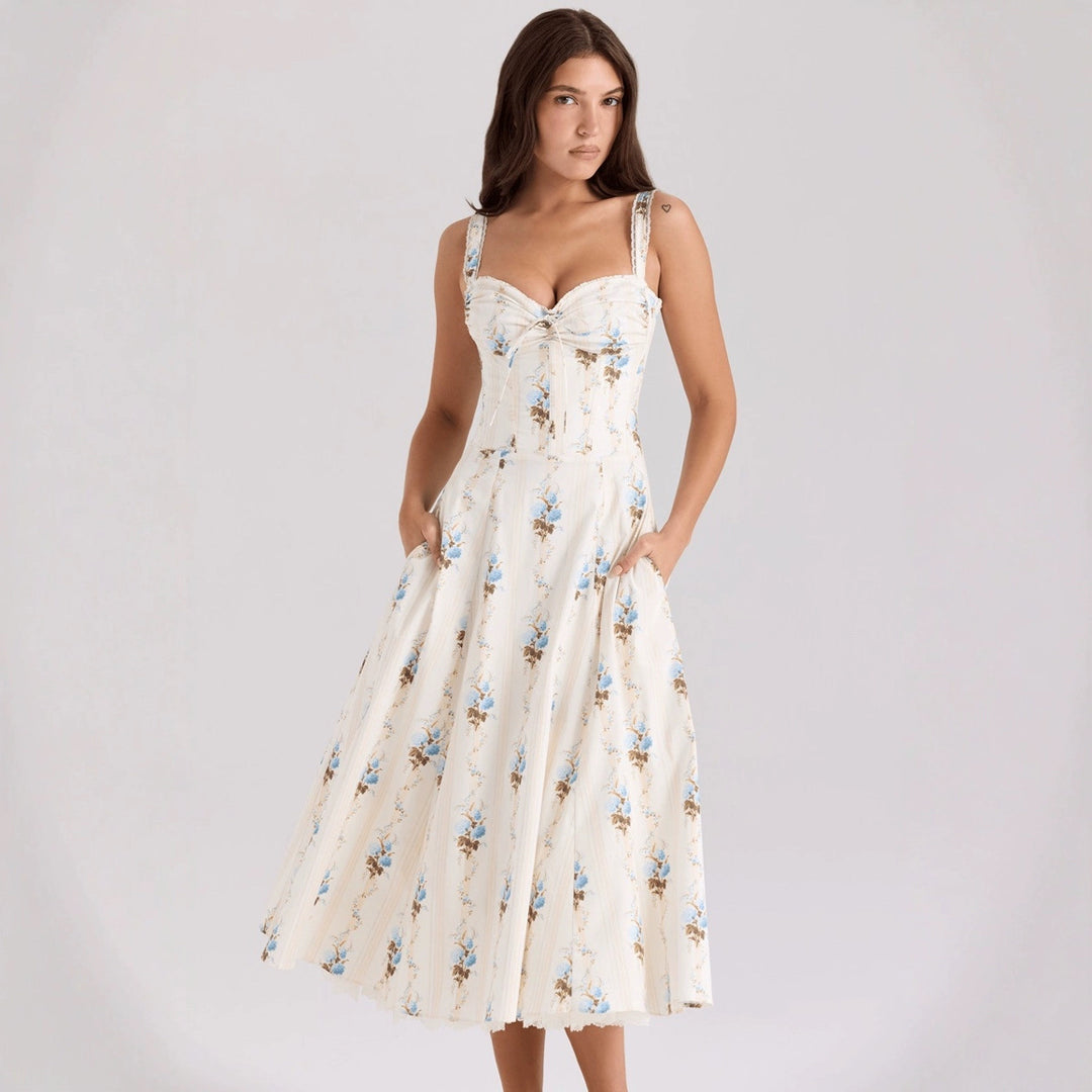 Women's midi dress with floral design and fitted bodice Lune London