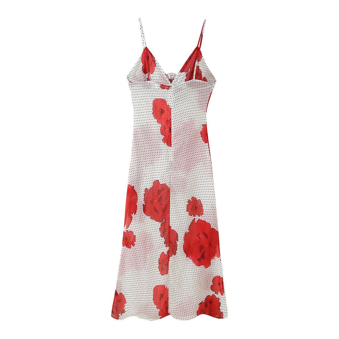 Spaghetti strap dress for women with floral print and ruffle details Lune London