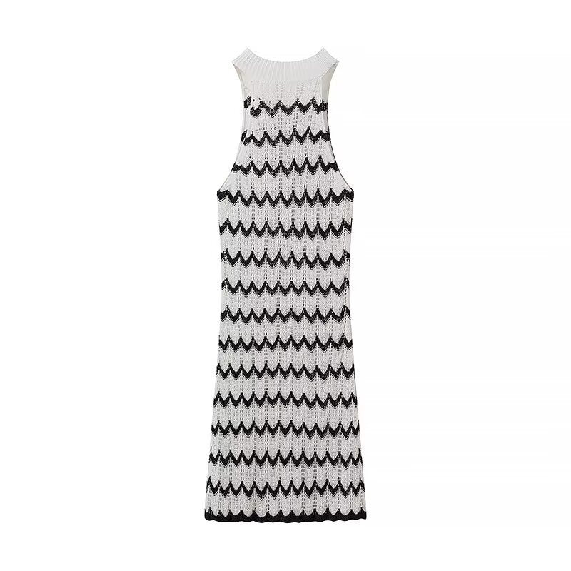Knitted dress for ladies with wavy pattern and elegant racerback Lune London