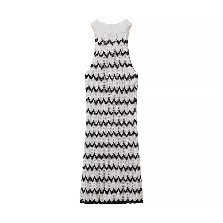 Knitted dress for ladies with wavy pattern and elegant racerback Lune London