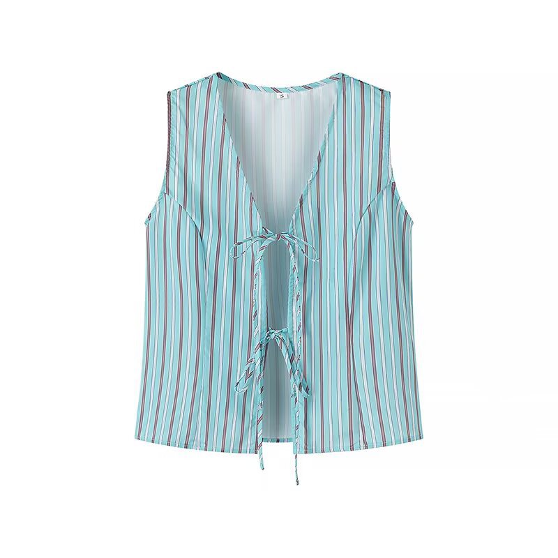 Wide striped pants for women with elastic waistband and tie belt Lune London
