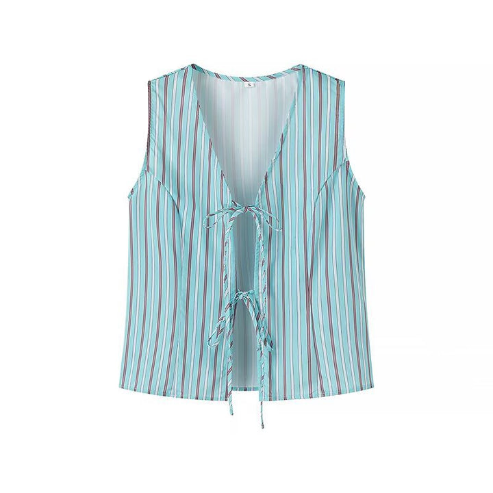 Wide striped pants for women with elastic waistband and tie belt Lune London