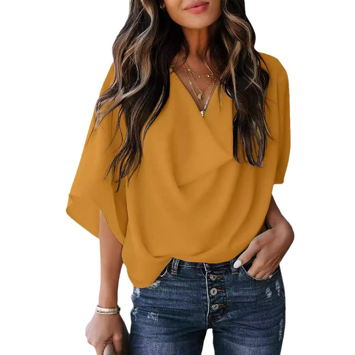 Elegant blouse for women with draped V-neck and loose sleeves Lune London