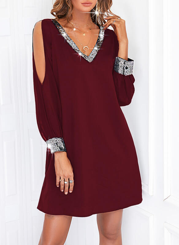 Elegant dress for women with shiny V-neck and puff sleeves Lune Londonl