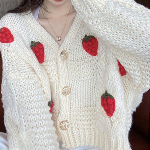 Ladies Chunky Knit Cardigan with Floral Embroidery and Sparkling Buttons Lune London
