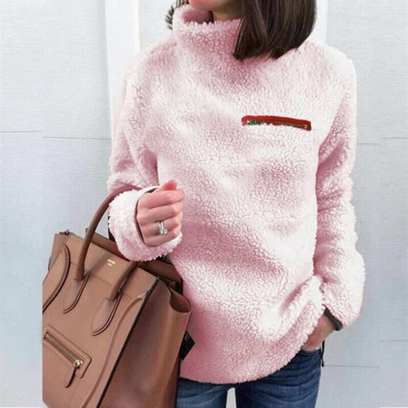 Fleece pullover for women with high collar and feminine cut Lune London