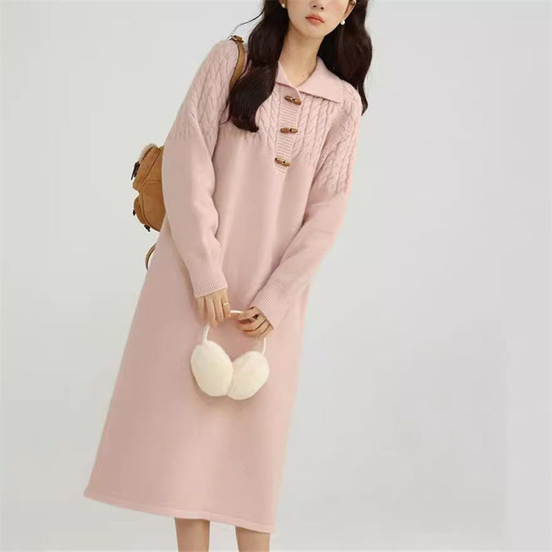 Knit dress for women with collar and button details Lune London