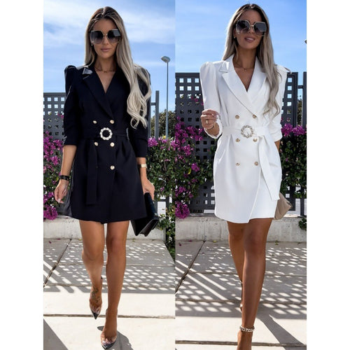 Blazer dress for women with an elegant waist and shiny button details Lune London