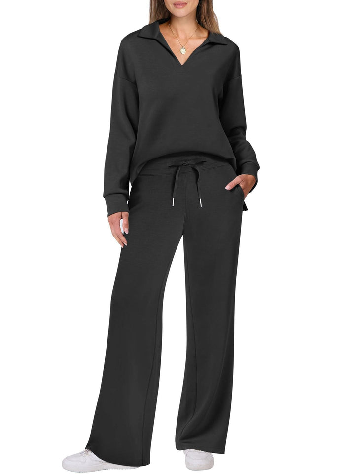 Women's Relaxing Leisure Suit with Large Collar and Comfortable Wide-Cut Pants Chic Und Stil