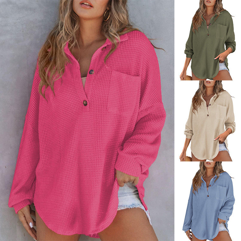 Women's casual ribbed knit top with button placket Lune London