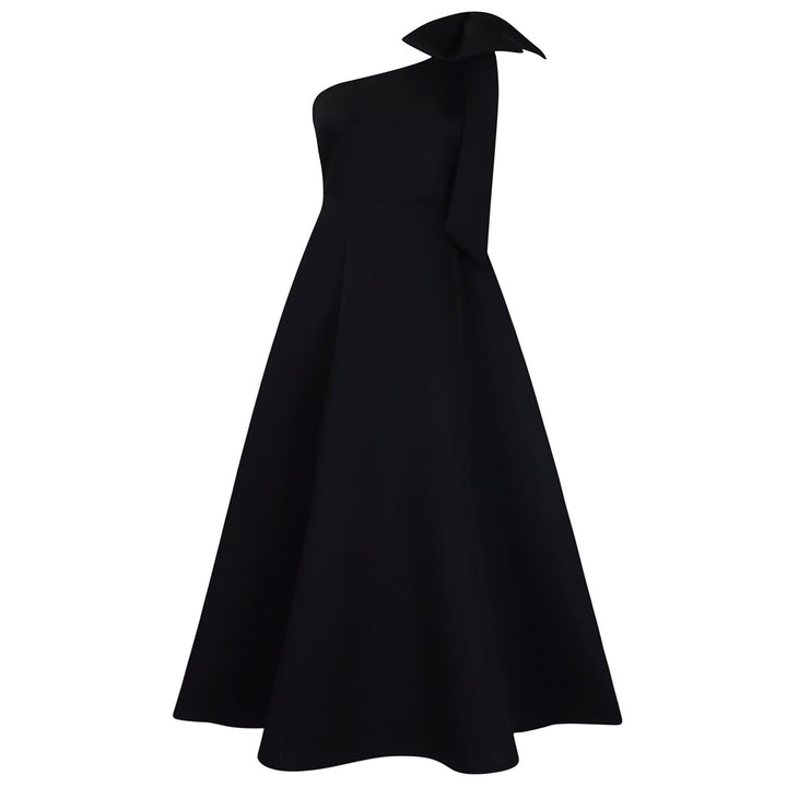 Maxi dress for women with asymmetric cut and elegant Lune London buckle