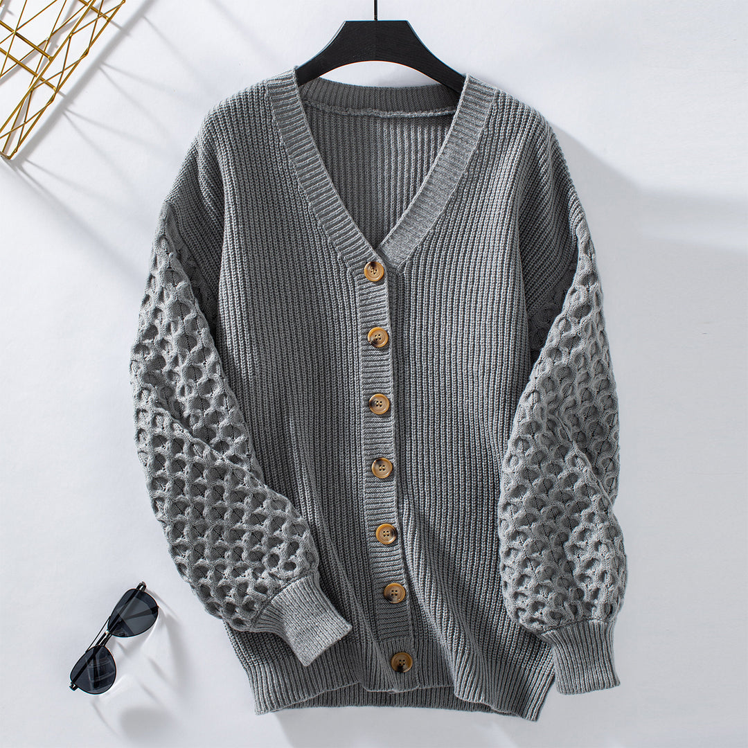 Knit jacket for women with textured sleeves and button details Lune London