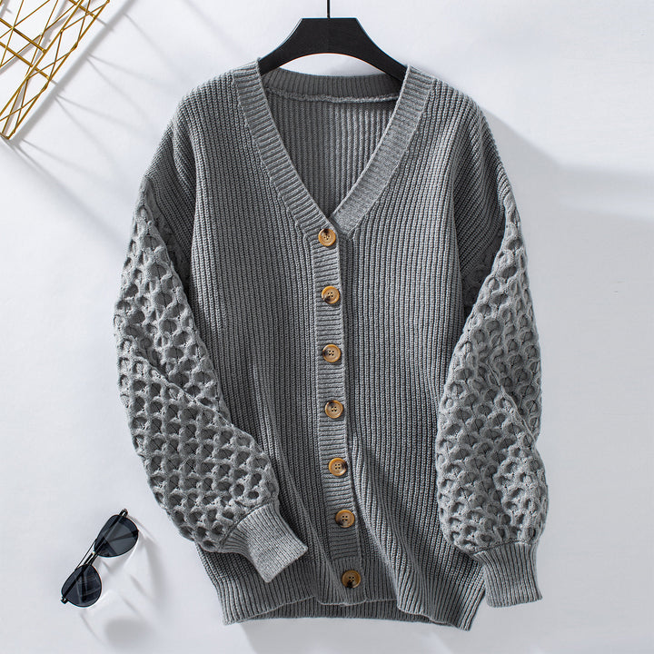 Knit jacket for women with textured sleeves and button details Lune London