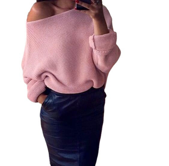 Casual knitted sweater for women with off-shoulder design and coarse texture Lune Londonl