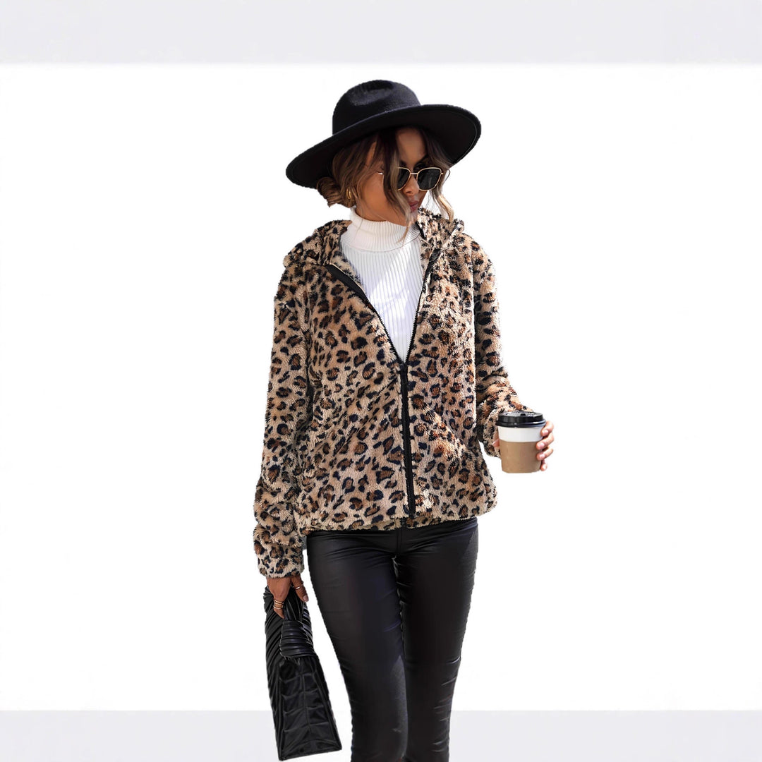 Veste en polaire pour femmes avec motif léopard et fermeture éclair pratique Chic & Stil