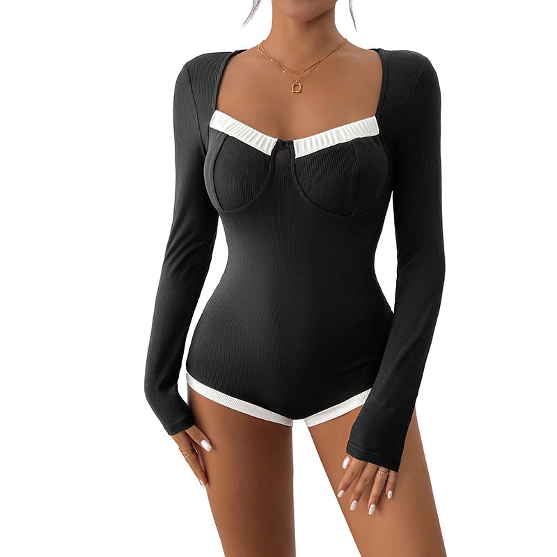 Long sleeve body for women in rib with contrast insert Lune London