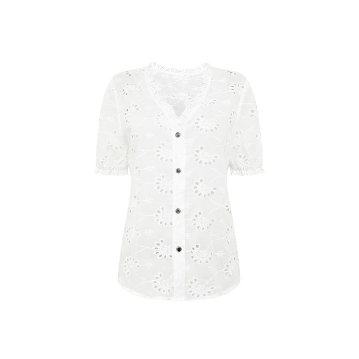 Light blouse for ladies with artistic perforated patterns and button details Lune London