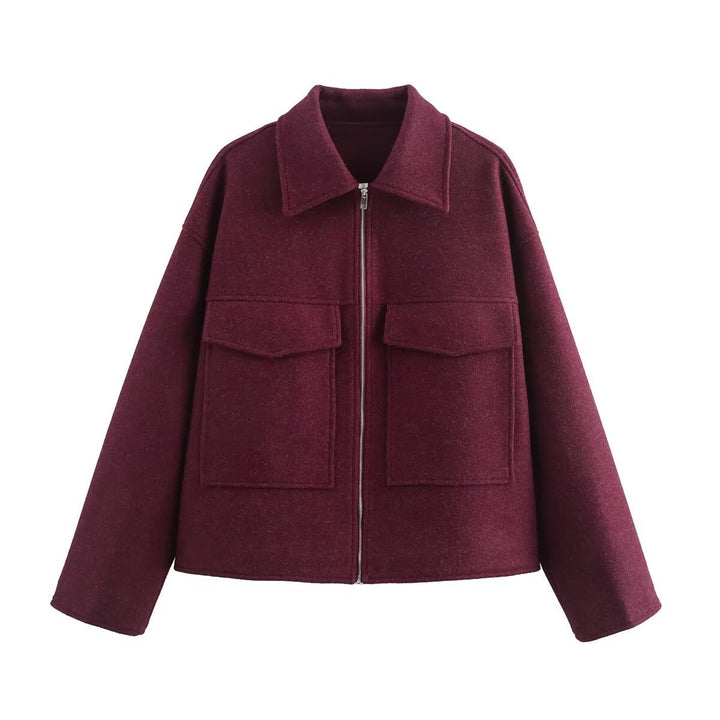 Casual wool jacket for women with practical chest pockets and high-quality zipper Chic and Stil