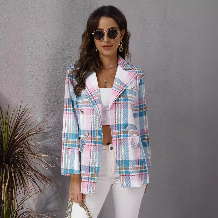 Plaid women's blazer with double button closure Lune London
