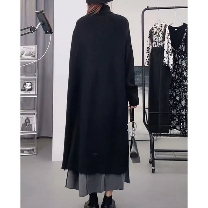Knit coat for women with high collar and asymmetric cut Lune London
