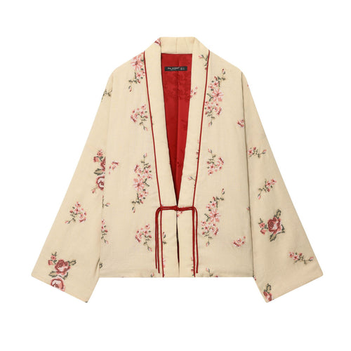 Lady Kimono with floral embroidery and elegant belt at the waist Lune London